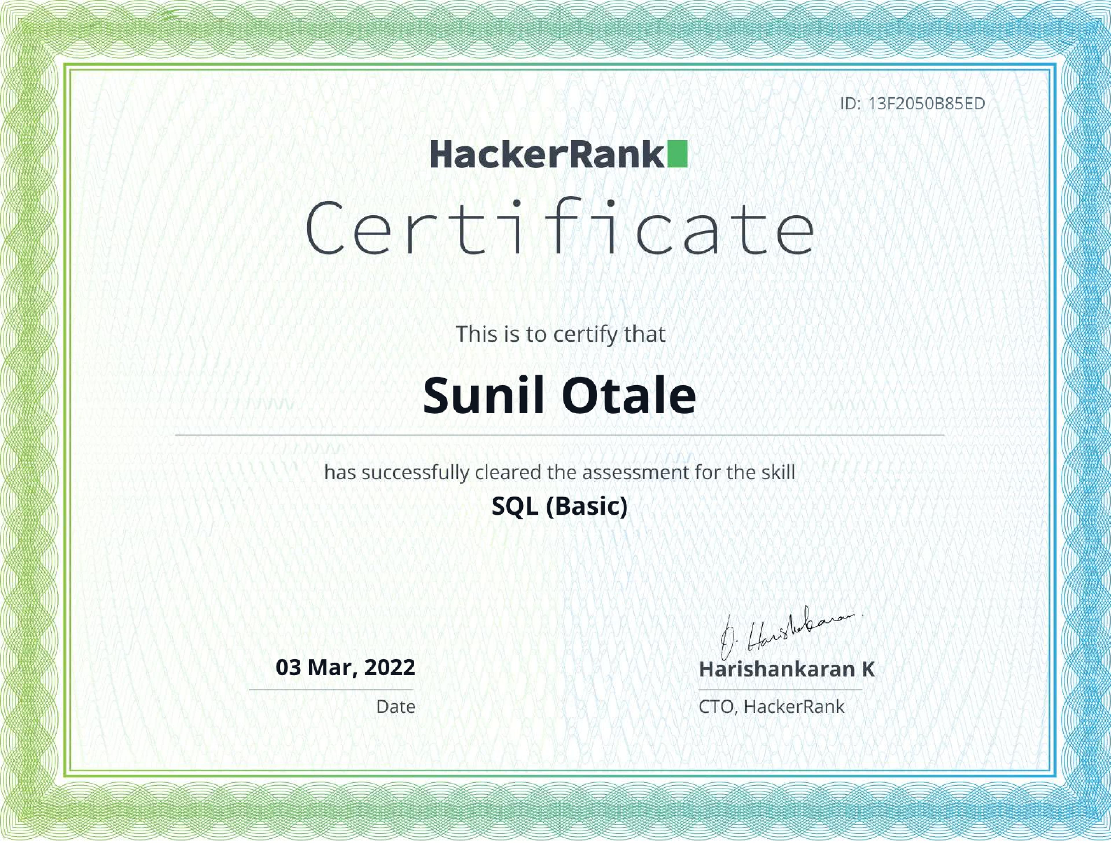 SQL Basic certificate